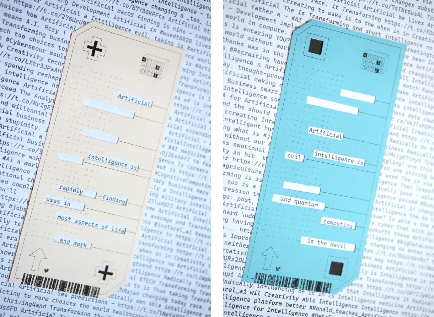 Decoder cards decoding a message on the wall.